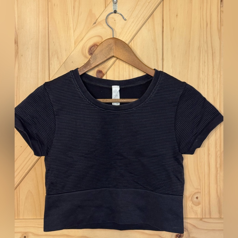 Aerie Black Ribbed Short Sleeve Top